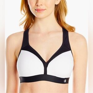 Champion Logo Sports Bra with Sewn in Cup, White/Black, Women’s Size Small